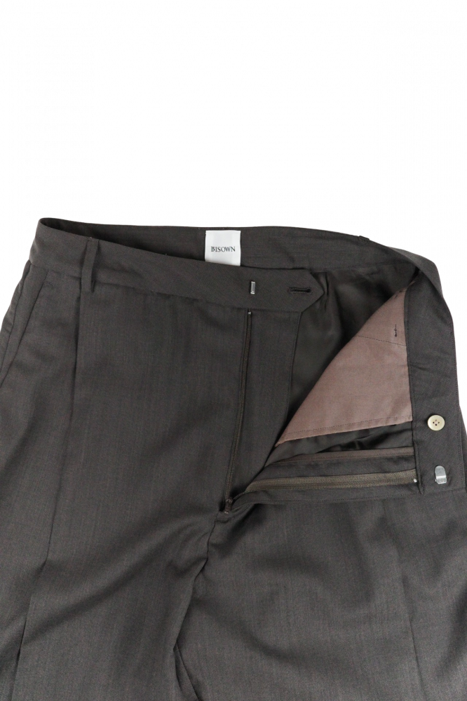 BISOWN/SHEER WOOL PLEATSTUCK SLACKS BROWN