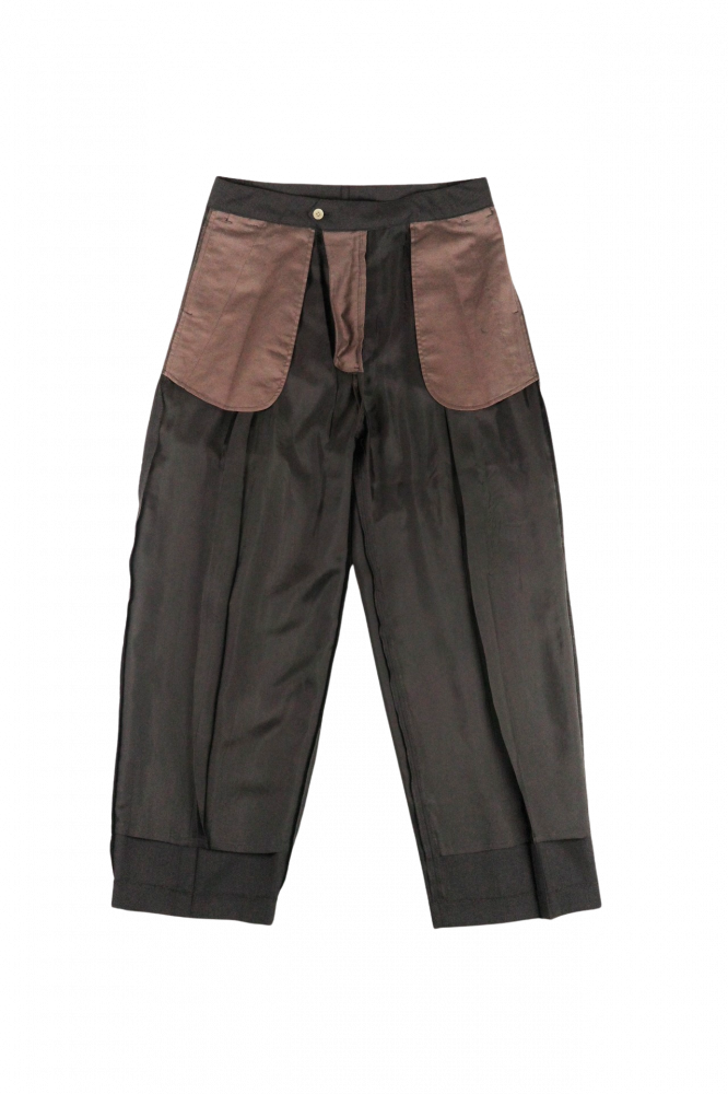 BISOWN/SHEER WOOL PLEATSTUCK SLACKS BROWN