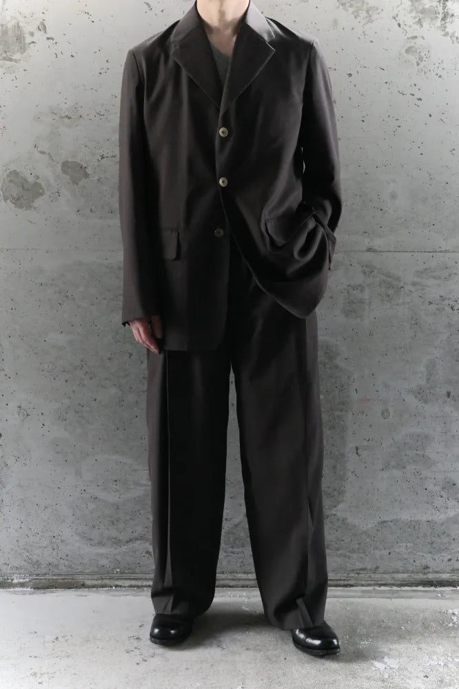BISOWN/SHEER WOOL PLEATSTUCK SLACKS BROWN
