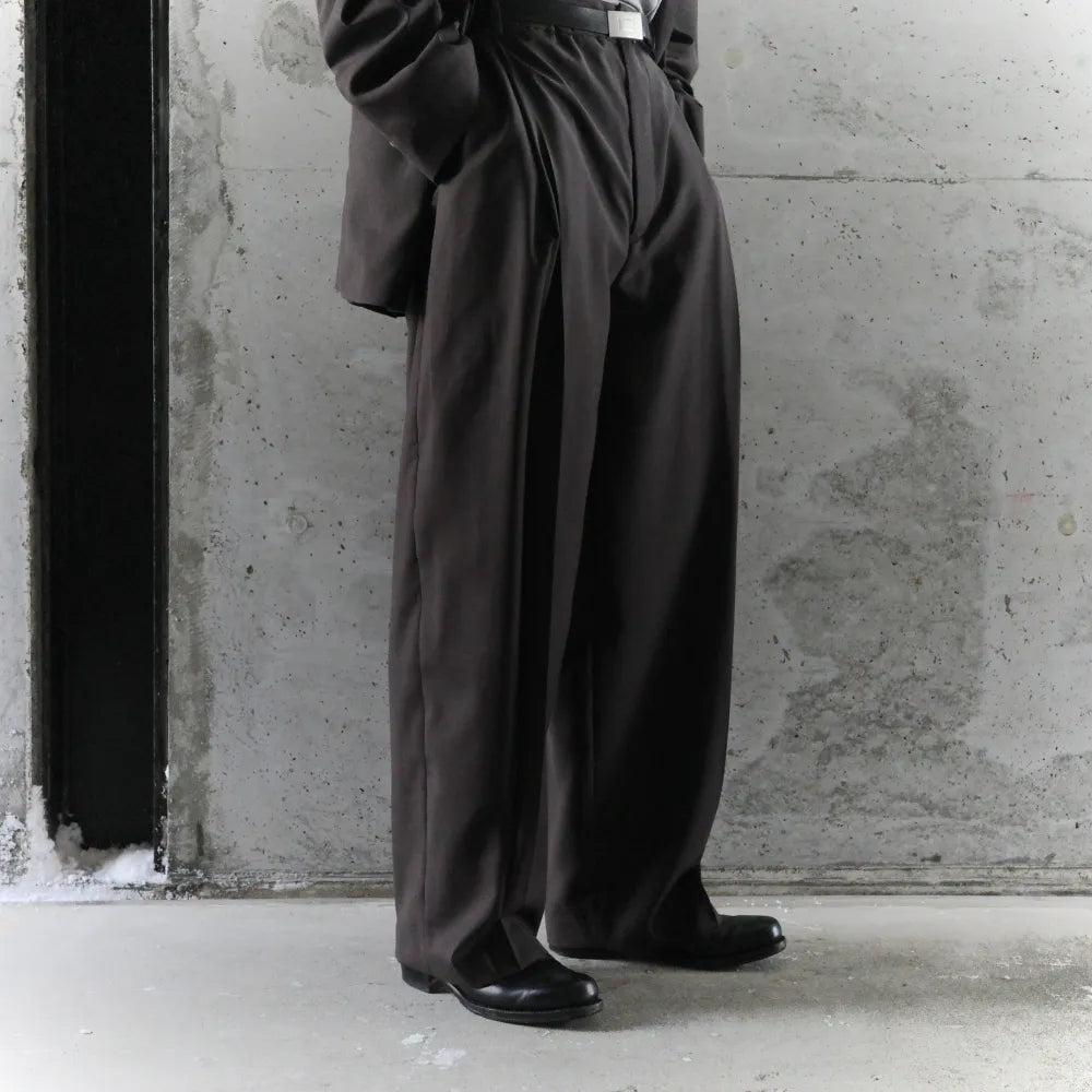 BISOWN/SHEER WOOL PLEATSTUCK SLACKS BROWN