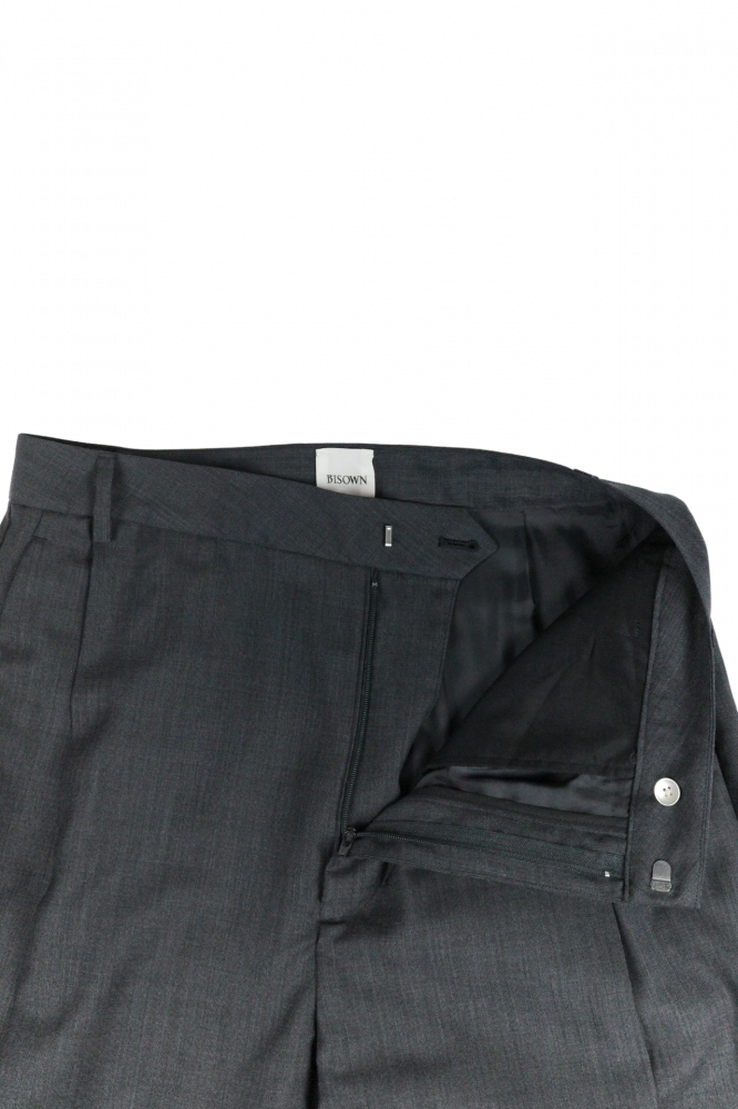 BISOWN/SHEER WOOL PLEATSTUCK SLACKS NAVY