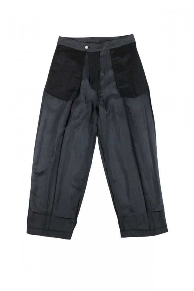 BISOWN/SHEER WOOL PLEATSTUCK SLACKS NAVY