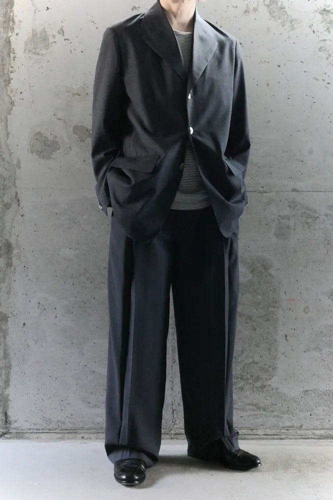 BISOWN/SHEER WOOL PLEATSTUCK SLACKS NAVY