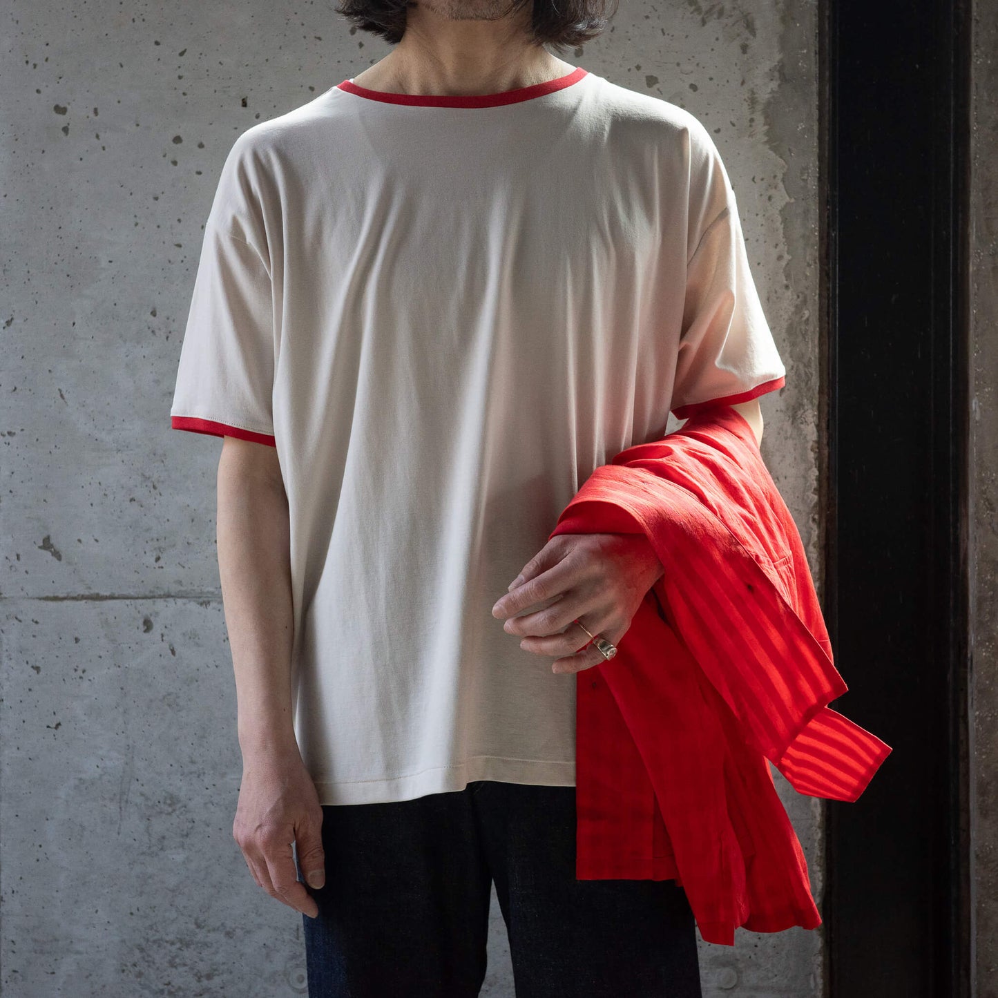BISOWN(ビソウン)/PIMA MOKLODI RINGER TEE STONE×RED